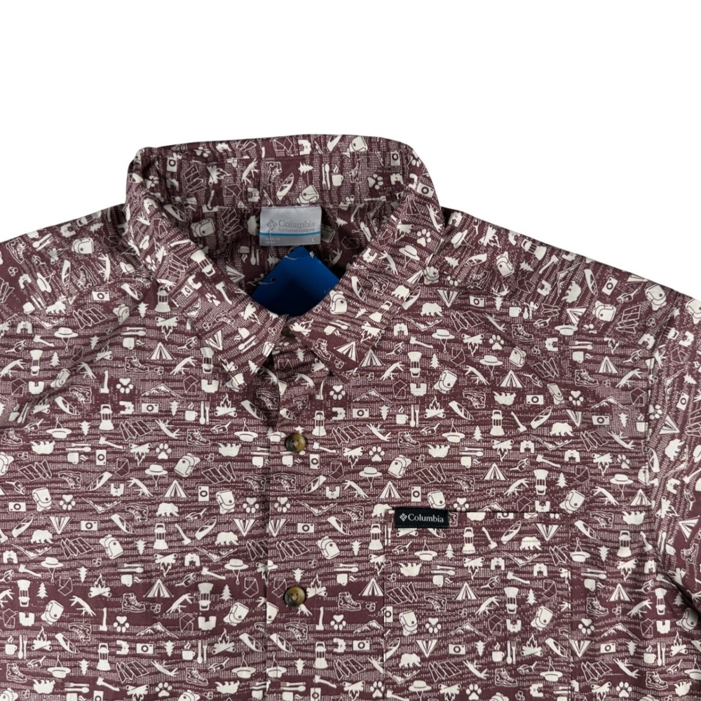 Columbia Men's L Camp Shirt Outdoor Graphic Print Short Sleeve Button Up NWT